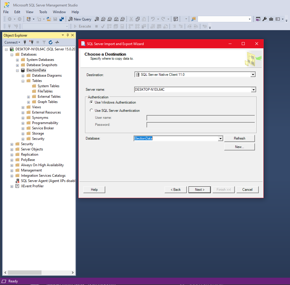 Set Destination of Copy Excel to Database